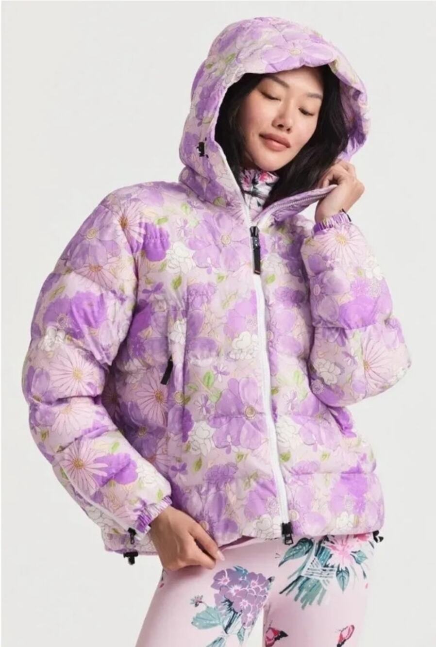 Loveshackfancy X Bogner Fire + Ice purple floral puffer coat size 12